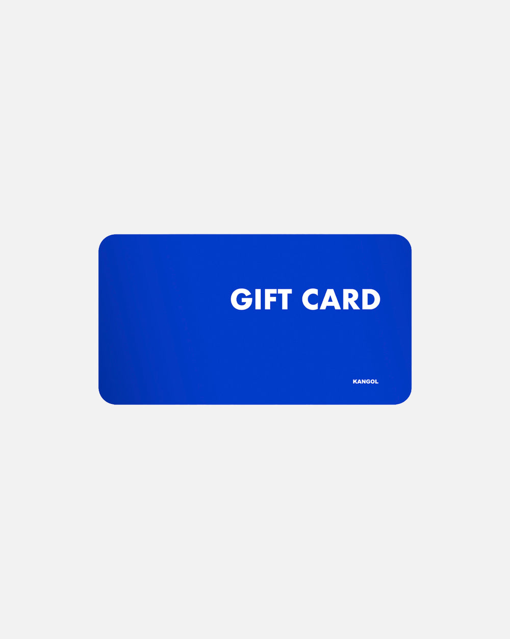 Blue gift card with white text.