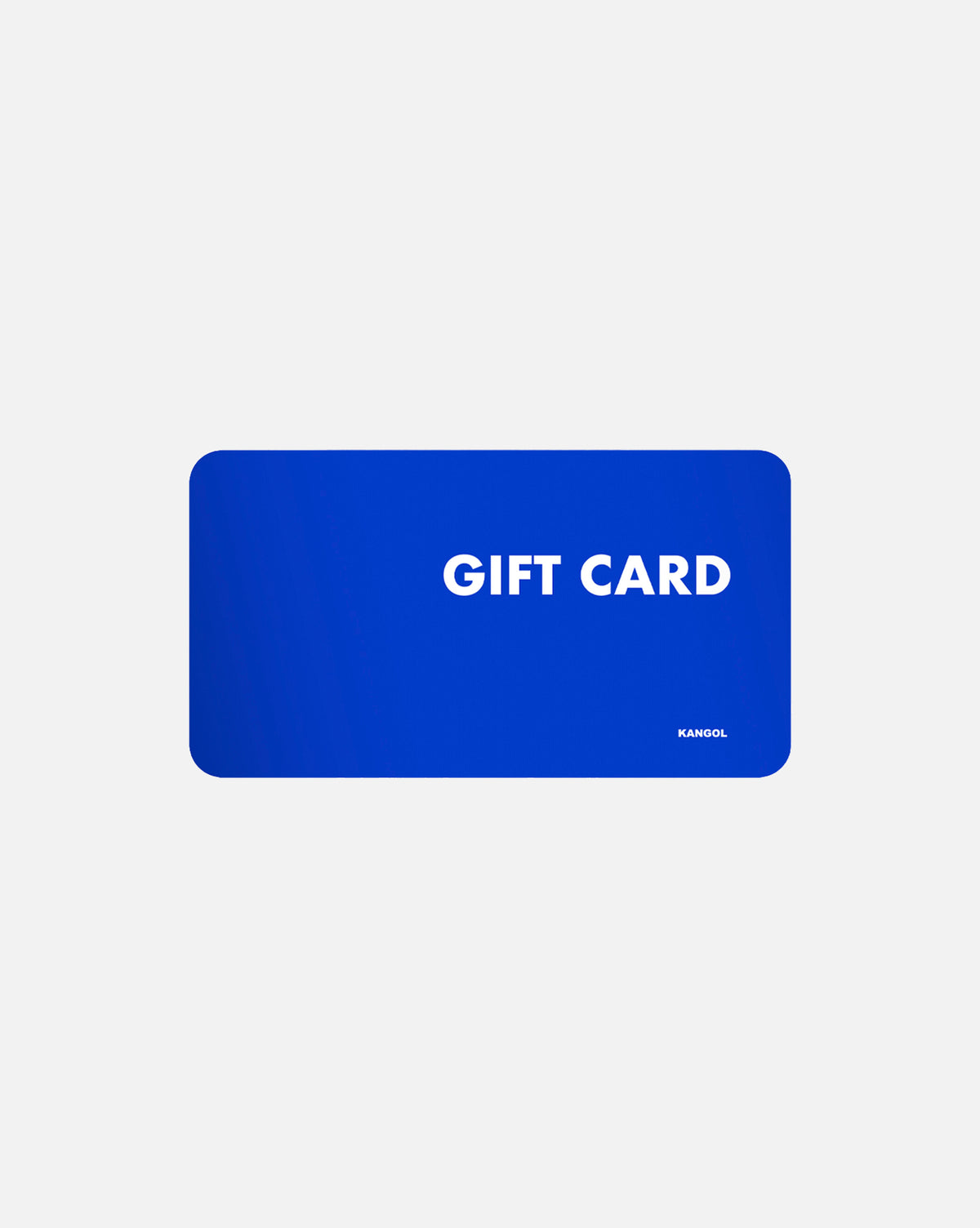 Blue gift card with white text.