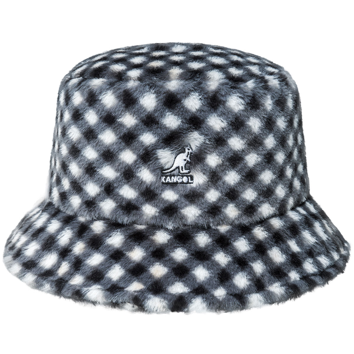 Kangol Faux Fur Bucket Hat Black Gingham L