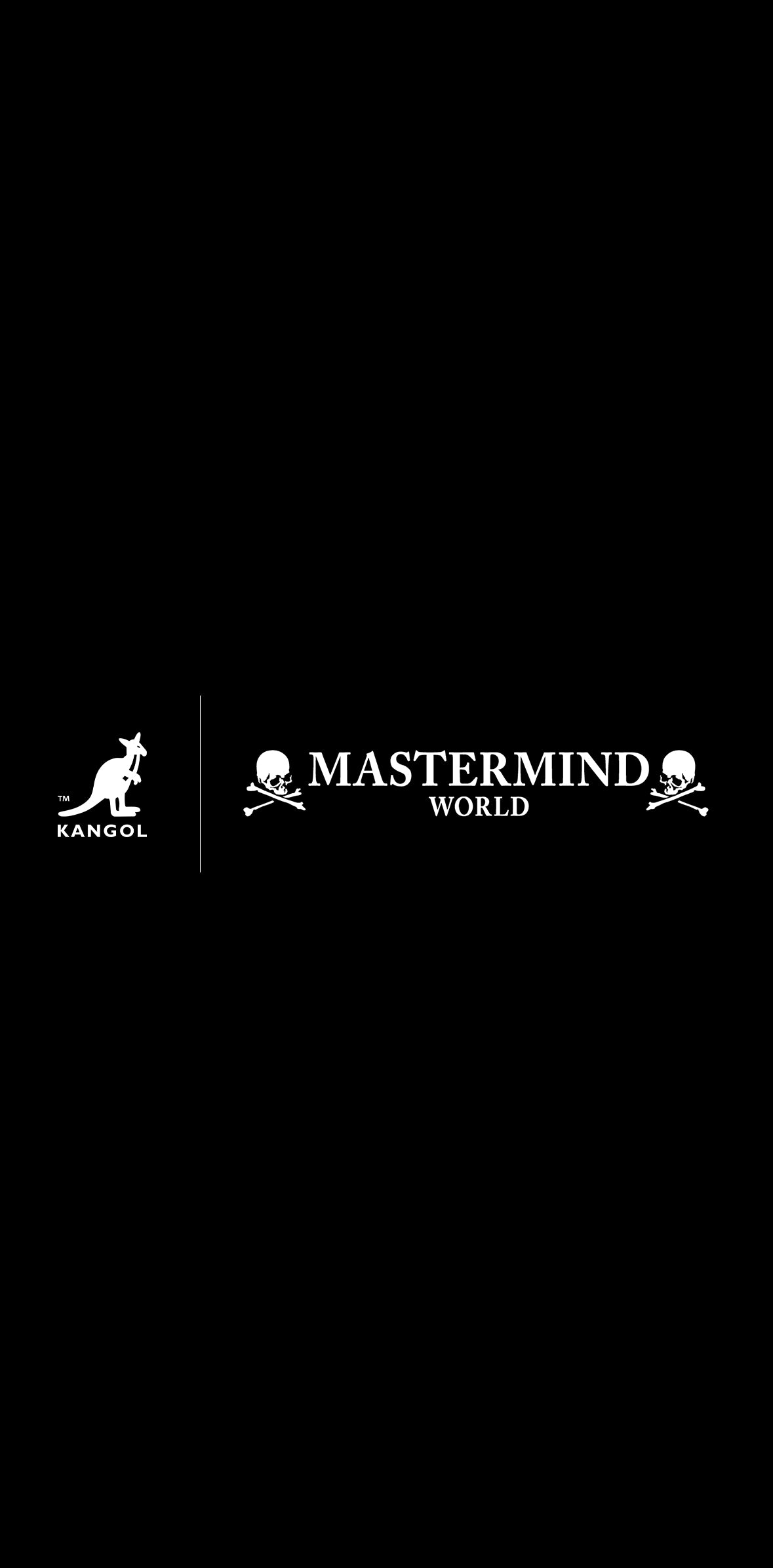 Kangol Kangaroo logo side by side with Mastermind World Logo with skulls, on a black background. 